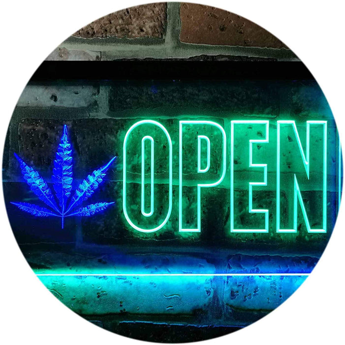 Open Medical Marijuana Leaf LED Light Sign - Way Up Gifts