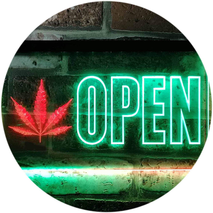 Open Medical Marijuana Leaf LED Light Sign - Way Up Gifts