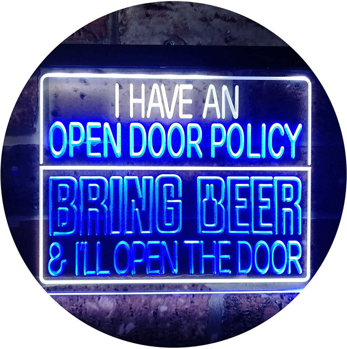 Open Door Policy Bring Beer Open Door LED Light Sign - Way Up Gifts