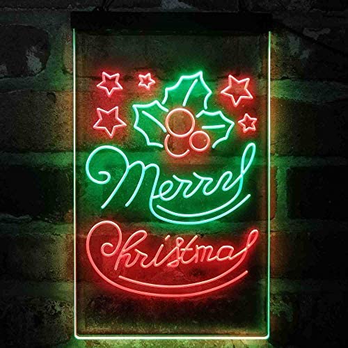 Merry Christmas Holly Leaves Star LED Light Sign - Way Up Gifts