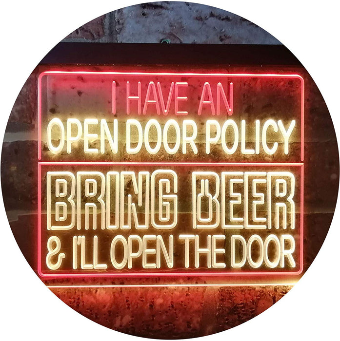 Open Door Policy Bring Beer Open Door LED Light Sign - Way Up Gifts