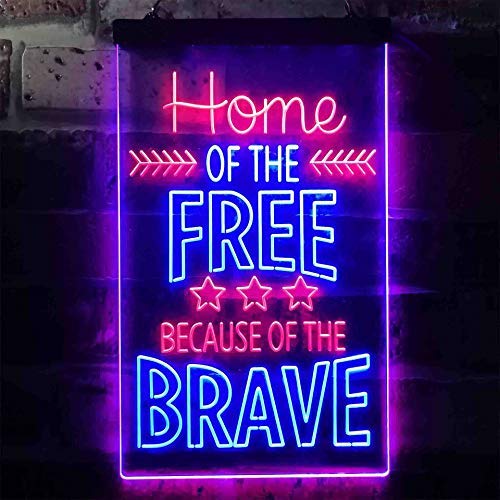 USA Home of The Free Because of The Brave LED Light Sign - Way Up Gifts