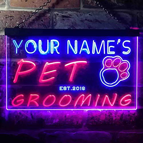 Personalized Paw Print Pet Grooming LED Light Sign - LED Gift Works