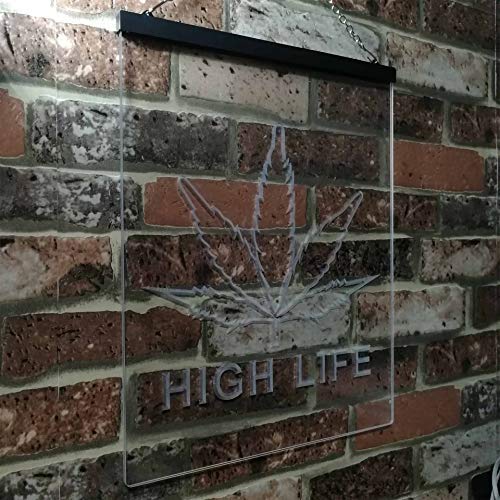 Marijuana Leaf High Life LED Light Sign - LED Gift Works