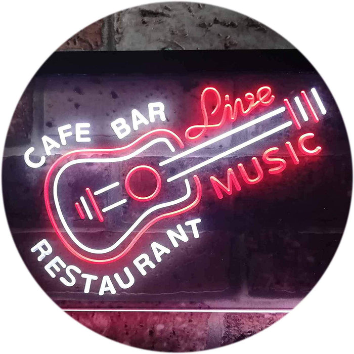Guitar Cafe Bar Restaurant Live Music LED Light Sign - Way Up Gifts