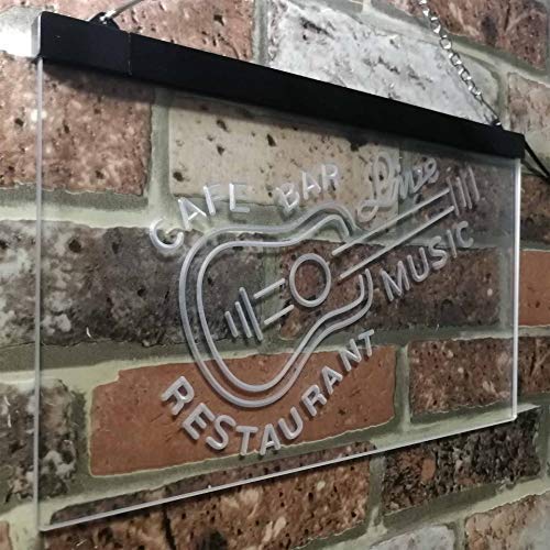 Guitar Cafe Bar Restaurant Live Music LED Light Sign - Way Up Gifts