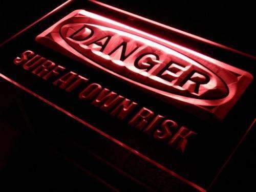 Danger Surf at Own Risk Beach LED Light Sign - LED Gift Works