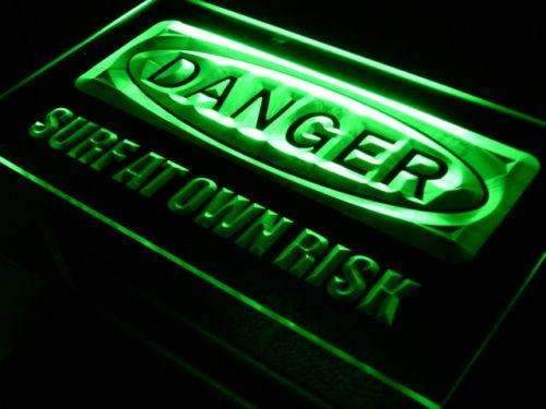 Danger Surf at Own Risk Beach LED Light Sign - LED Gift Works