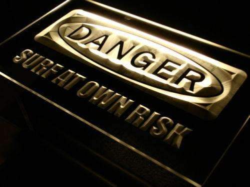 Danger Surf at Own Risk Beach LED Light Sign - LED Gift Works