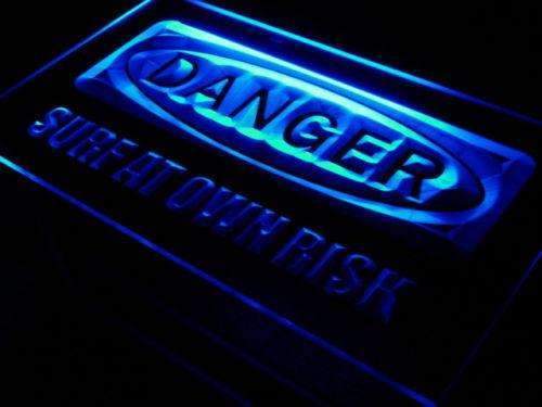 Danger Surf at Own Risk Beach LED Light Sign - LED Gift Works
