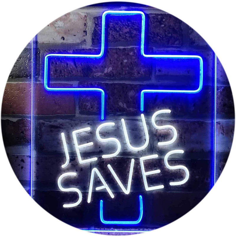 Christian Cross Jesus Saves LED Light Sign - LED Gift Works