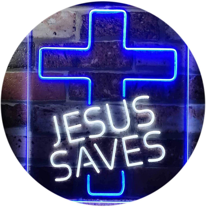 Christian Cross Jesus Saves LED Light Sign - Way Up Gifts