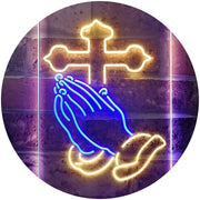 Praying Hands Cross LED Light Sign - LED Gift Works