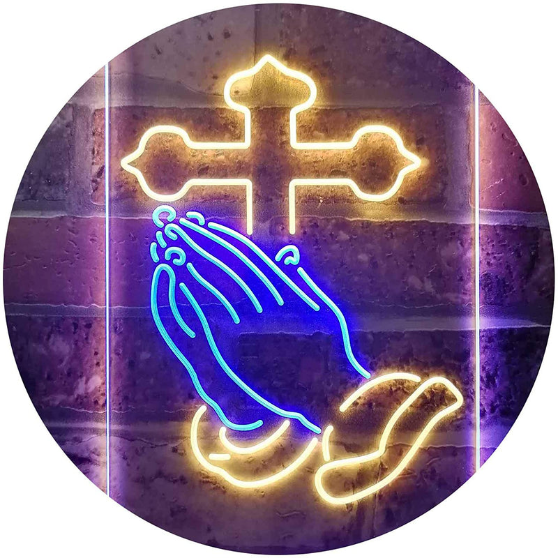 Praying Hands Cross LED Light Sign - LED Gift Works
