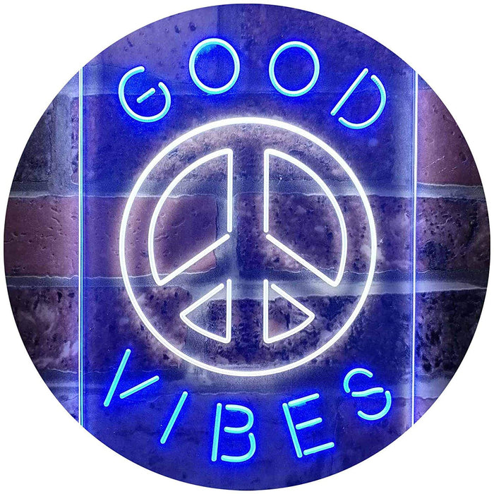 Good Vibes Peace Hippie Bedroom Decor LED Light Sign - Way Up Gifts