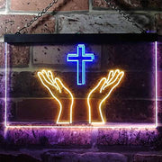 Christianity Hands Cross LED Light Sign - LED Gift Works