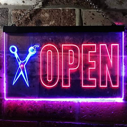 Barber Scissors Hair Cuts Open LED Light Sign - Way Up Gifts