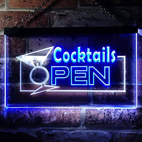 Bar Cocktails Open LED Light Sign - LED Gift Works