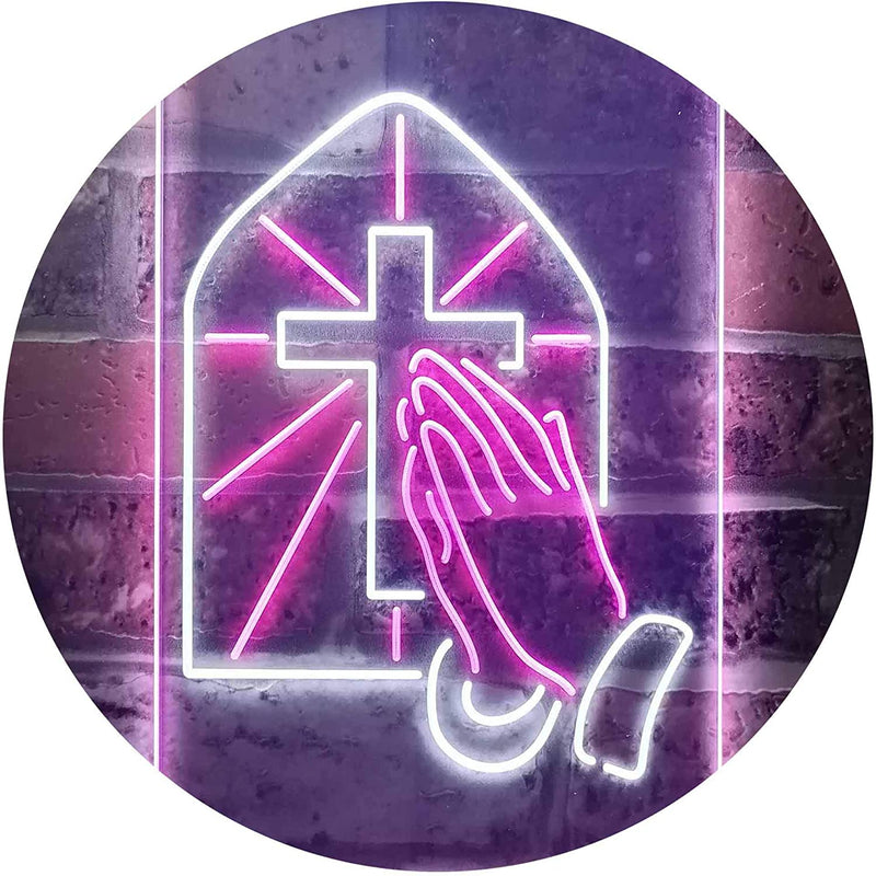 Christianity Cross Hands Praying LED Light Sign - LED Gift Works
