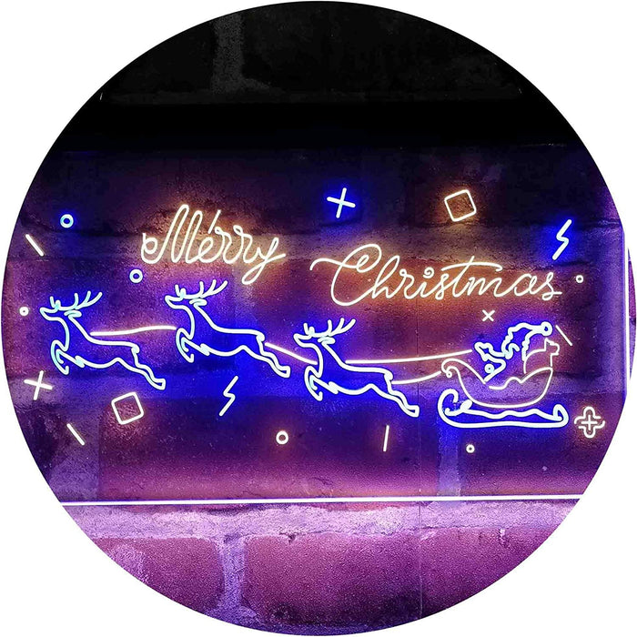 Merry Christmas Santa Claus Sleigh Reindeer LED Light Sign - Way Up Gifts