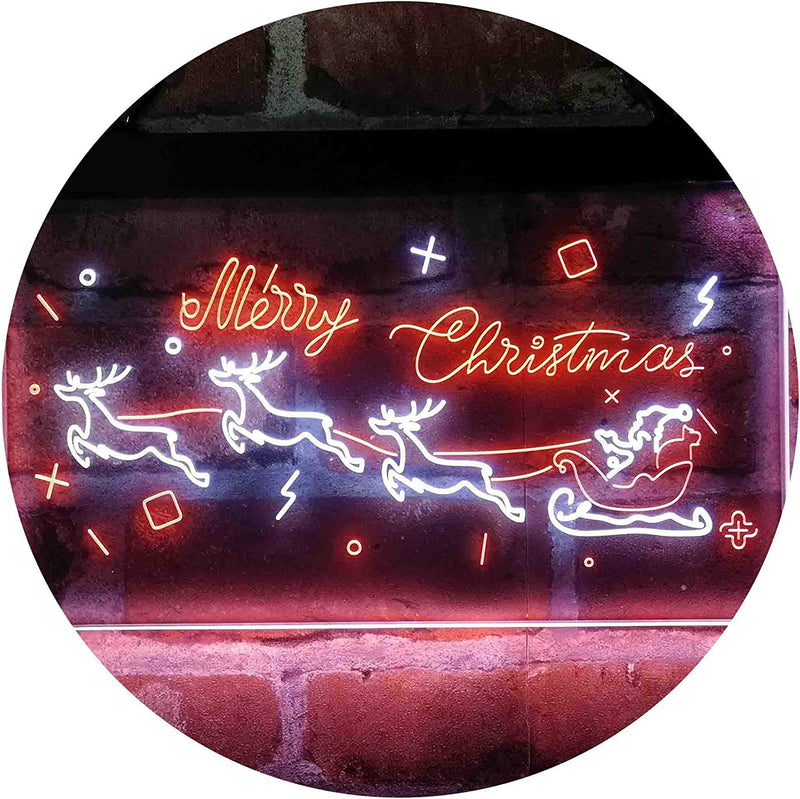 Merry Christmas Santa Claus Sleigh Reindeer LED Light Sign - LED Gift Works