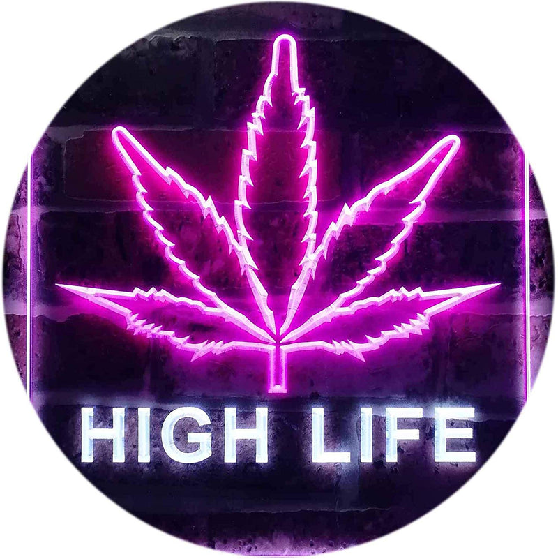 Marijuana Leaf High Life LED Light Sign - LED Gift Works