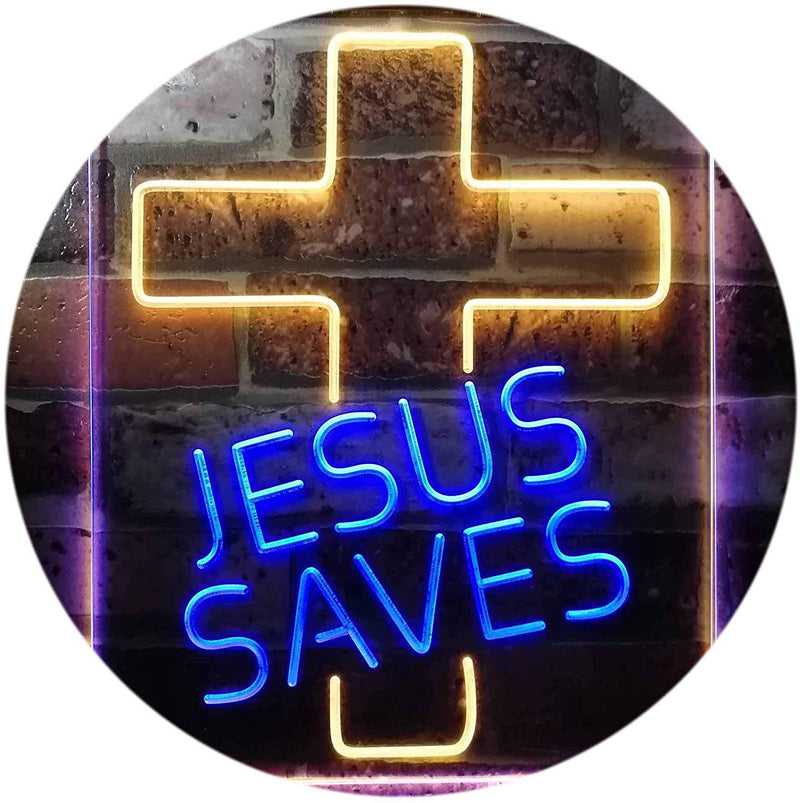 Christian Cross Jesus Saves LED Light Sign - LED Gift Works