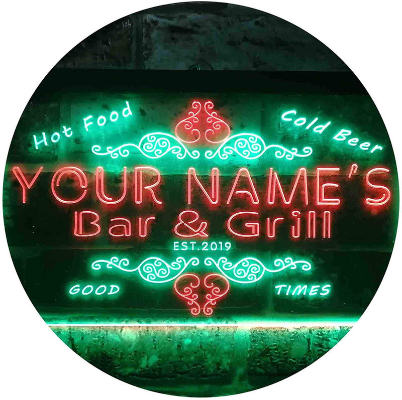 Personalized Hot Food Cold Beer Bar & Grill LED Light Sign - LED Gift Works