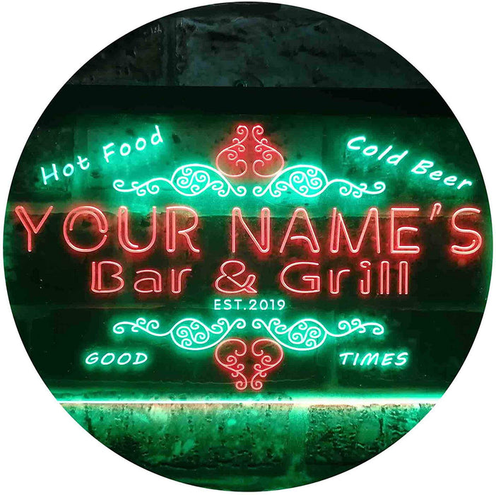Personalized Hot Food Cold Beer Bar & Grill LED Light Sign - Way Up Gifts