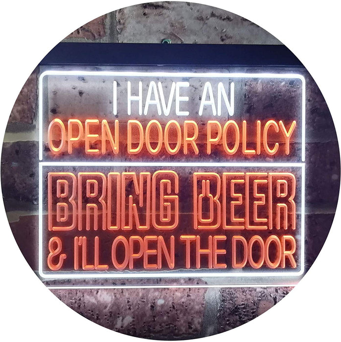 Open Door Policy Bring Beer Open Door LED Light Sign - Way Up Gifts
