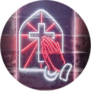 Christianity Cross Hands Praying LED Light Sign - LED Gift Works