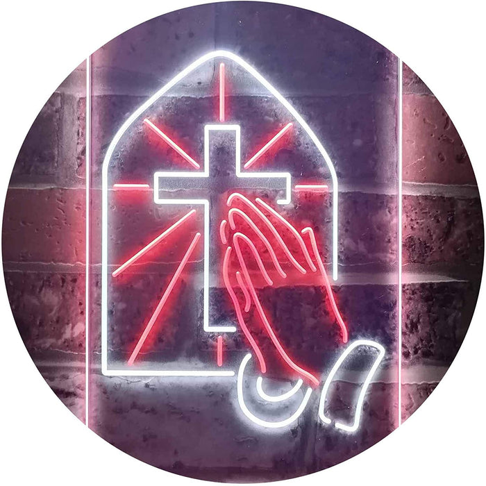 Christianity Cross Hands Praying LED Light Sign - Way Up Gifts