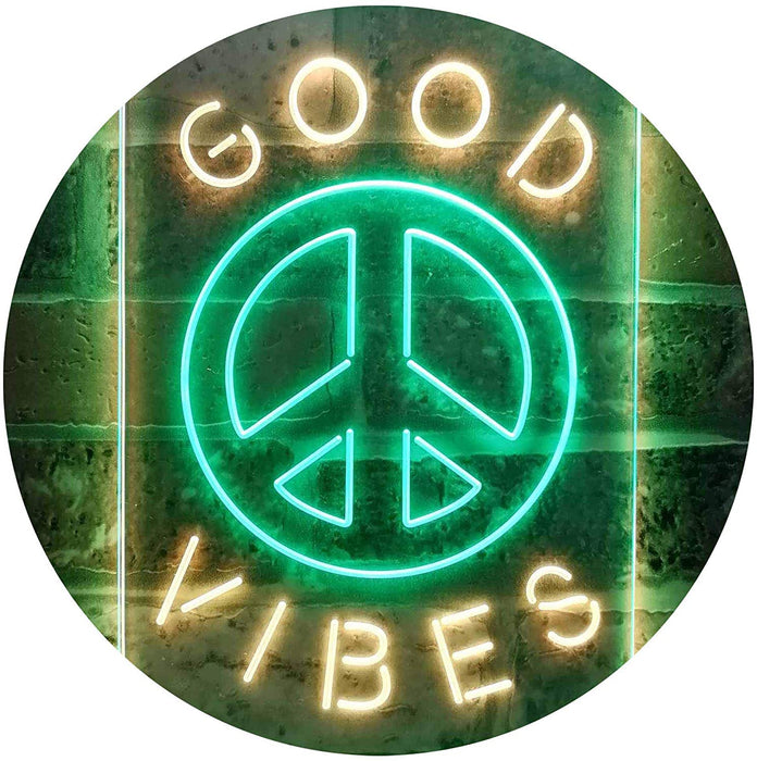 Good Vibes Peace Hippie Bedroom Decor LED Light Sign - Way Up Gifts