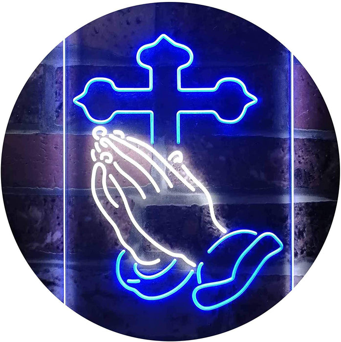 Praying Hands Cross LED Light Sign - Way Up Gifts