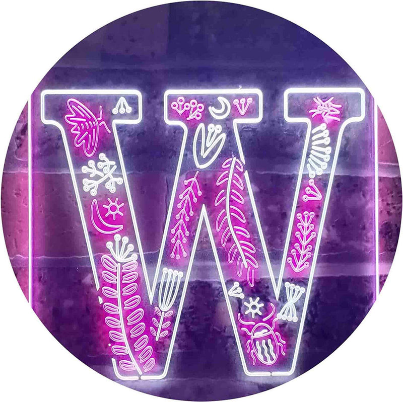 Family Name Letter W Monogram Initial LED Light Sign - LED Gift Works