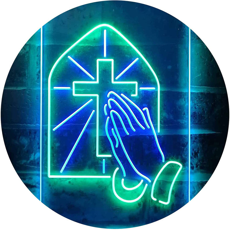 Christianity Cross Hands Praying LED Light Sign - LED Gift Works