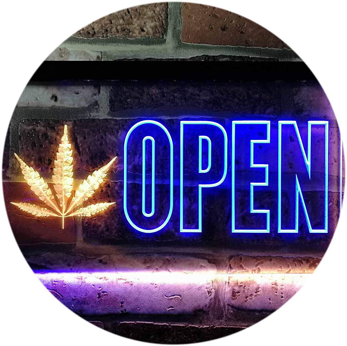 Open Medical Marijuana Leaf LED Light Sign - Way Up Gifts