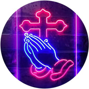 Praying Hands Cross LED Light Sign - LED Gift Works