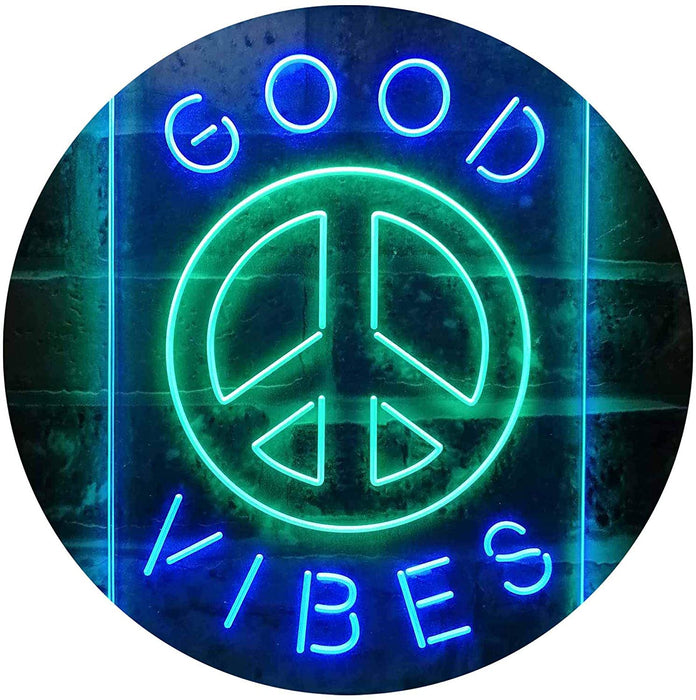 Good Vibes Peace Hippie Bedroom Decor LED Light Sign - Way Up Gifts