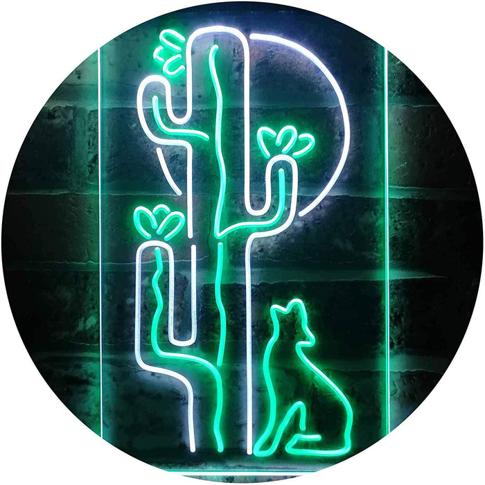 Cactus Wolf Coyote Howling Full Moon LED Light Sign - Way Up Gifts