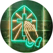 Christianity Cross Hands Praying LED Light Sign - LED Gift Works