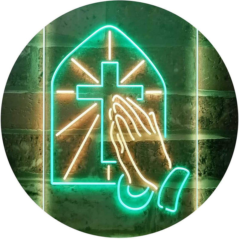 Christianity Cross Hands Praying LED Light Sign - LED Gift Works