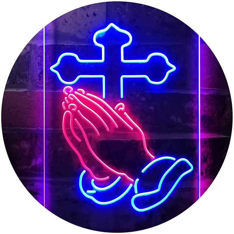 Praying Hands Cross LED Light Sign - LED Gift Works