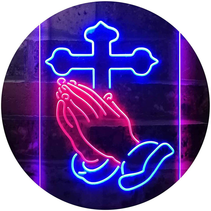 Praying Hands Cross LED Light Sign - Way Up Gifts
