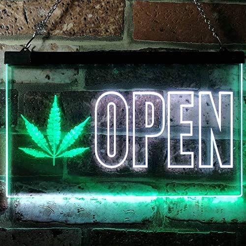 Open Medical Marijuana Leaf LED Light Sign - Way Up Gifts