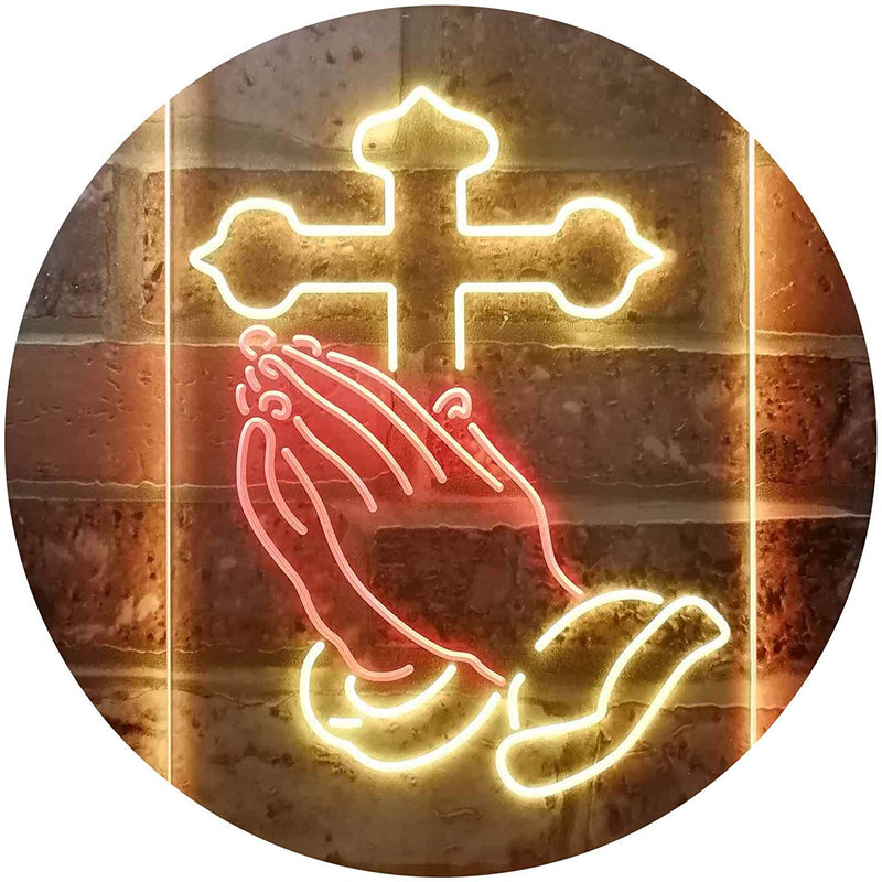 Praying Hands Cross LED Light Sign - LED Gift Works