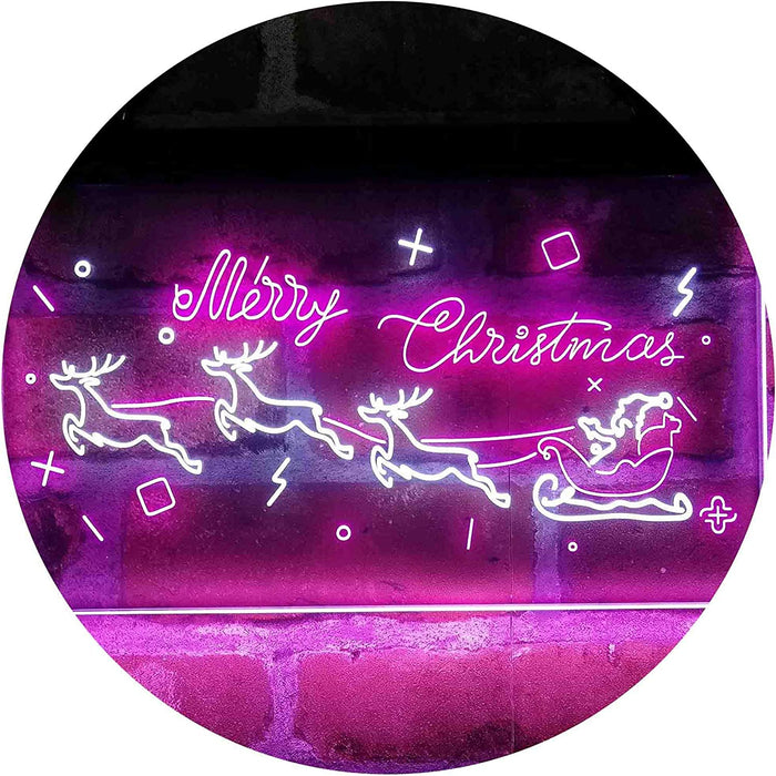Merry Christmas Santa Claus Sleigh Reindeer LED Light Sign - Way Up Gifts