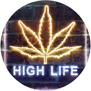 Marijuana Leaf High Life LED Light Sign - LED Gift Works