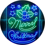 Merry Christmas Holly Leaves Star LED Light Sign - LED Gift Works