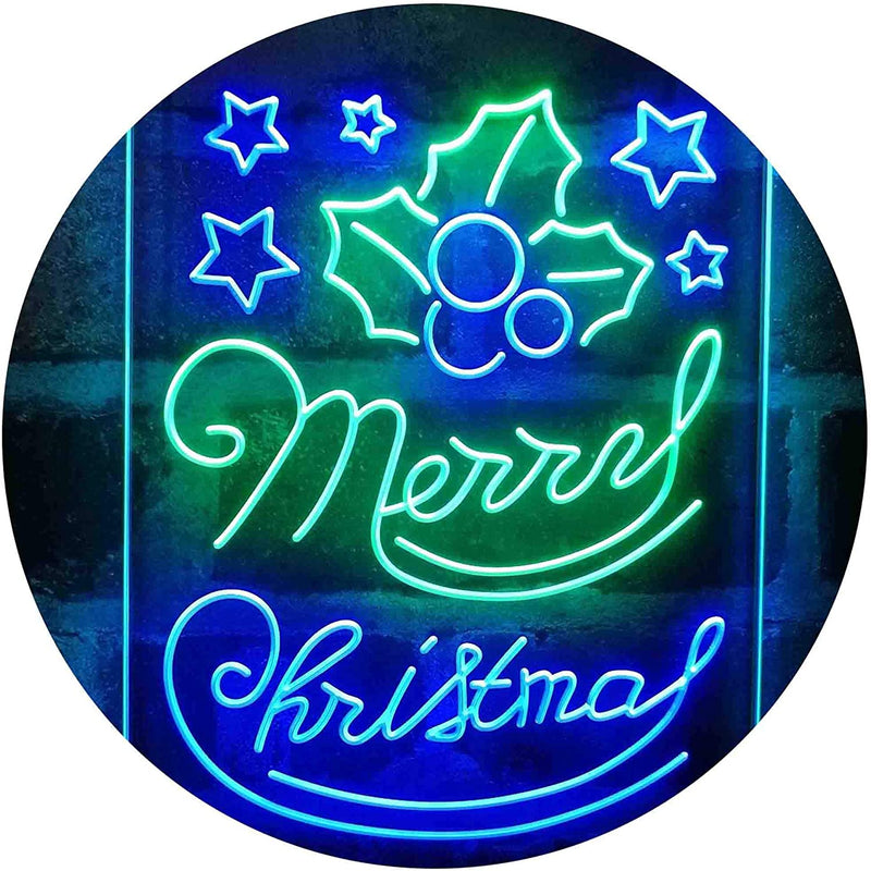 Merry Christmas Holly Leaves Star LED Light Sign - LED Gift Works